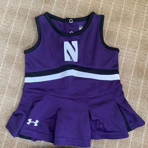 6-9 months under armor northwestern baby cheerleading dress.  Worn once indoors.